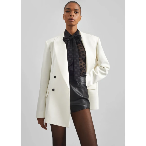 The Frankie Shop Peri Sheer Tie-Neck Shirt - Black Polka Dot - Oversized Minimalist Tops in Multicolour - Shop at Luxury Shoes 