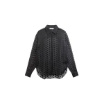 The Frankie Shop Peri Sheer Tie-Neck Shirt - Black Polka Dot - Oversized Minimalist Tops in Multicolour - Shop at Luxury Shoes 
