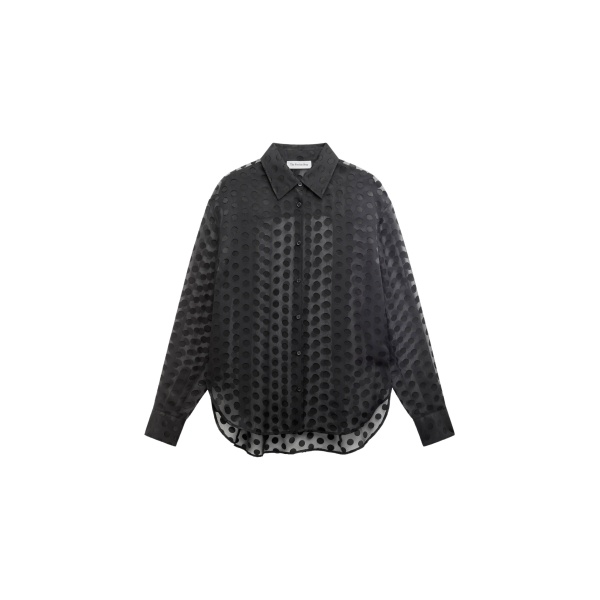 The Frankie Shop Peri Sheer Tie-Neck Shirt - Black Polka Dot - Oversized Minimalist Tops in Multicolour - Shop at Luxury Shoes 