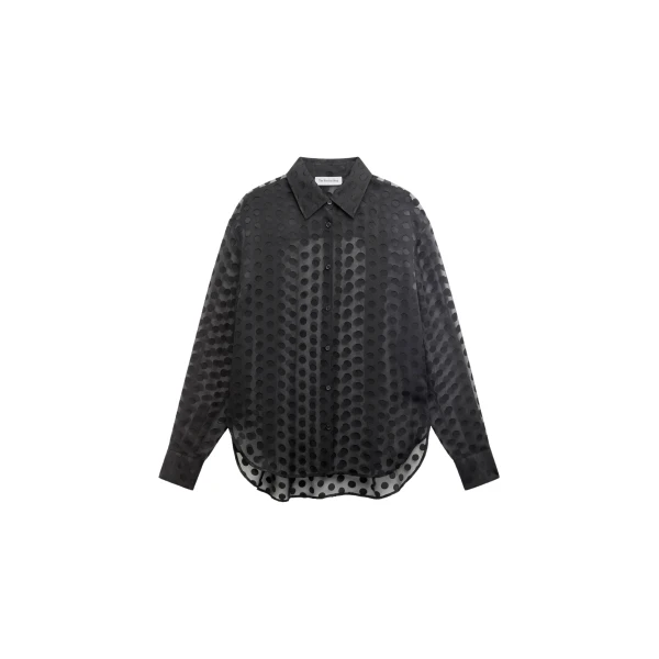 The Frankie Shop Peri Sheer Tie-Neck Shirt - Black Polka Dot - Oversized Minimalist Tops in Multicolour - Shop at Luxury Shoes 