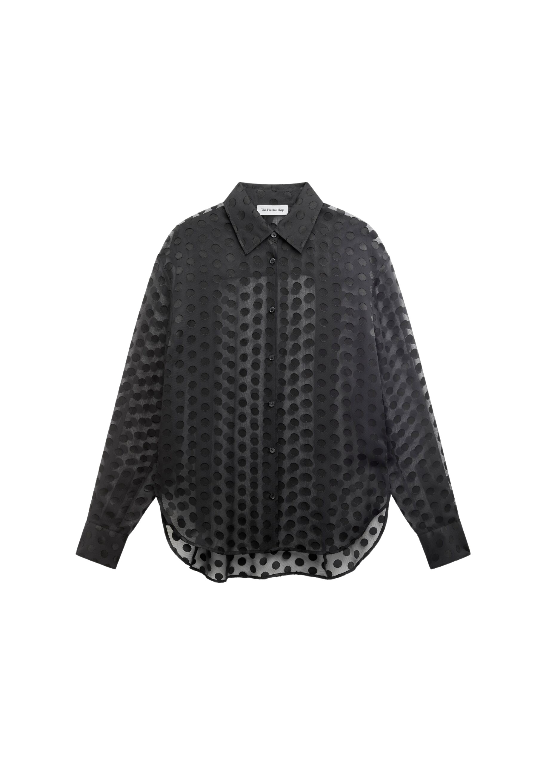 The Frankie Shop Peri Sheer Tie-Neck Shirt - Black Polka Dot - Oversized Minimalist Tops in Multicolour - Shop at Luxury Shoes 