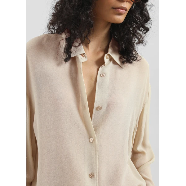 The Frankie Shop Peri Silk Georgette Shirt - Beige - Oversized Minimalist Tops in Beige - Shop at Luxury Shoes 