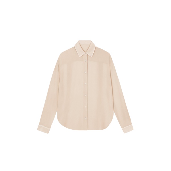 The Frankie Shop Peri Silk Georgette Shirt - Beige - Oversized Minimalist Tops in Beige - Shop at Luxury Shoes 