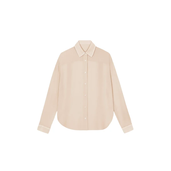 The Frankie Shop Peri Silk Georgette Shirt - Beige - Oversized Minimalist Tops in Beige - Shop at Luxury Shoes 