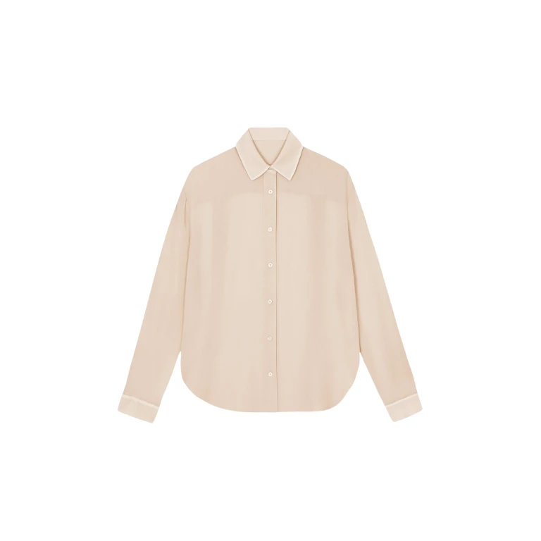 The Frankie Shop Peri Silk Georgette Shirt - Beige - Oversized Minimalist Tops in Beige - Shop at Luxury Shoes 
