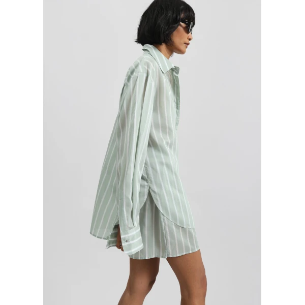 The Frankie Shop Peri Silk Shirt – Green Stripe, view 2