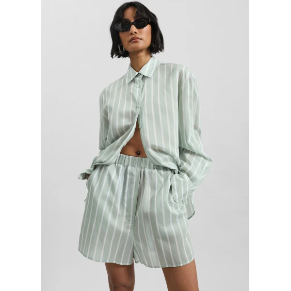 The Frankie Shop Peri Silk Shirt – Green Stripe, view 5