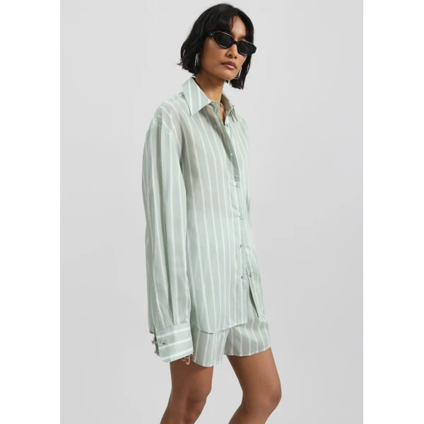 The Frankie Shop Peri Silk Shirt – Green Stripe, view 6