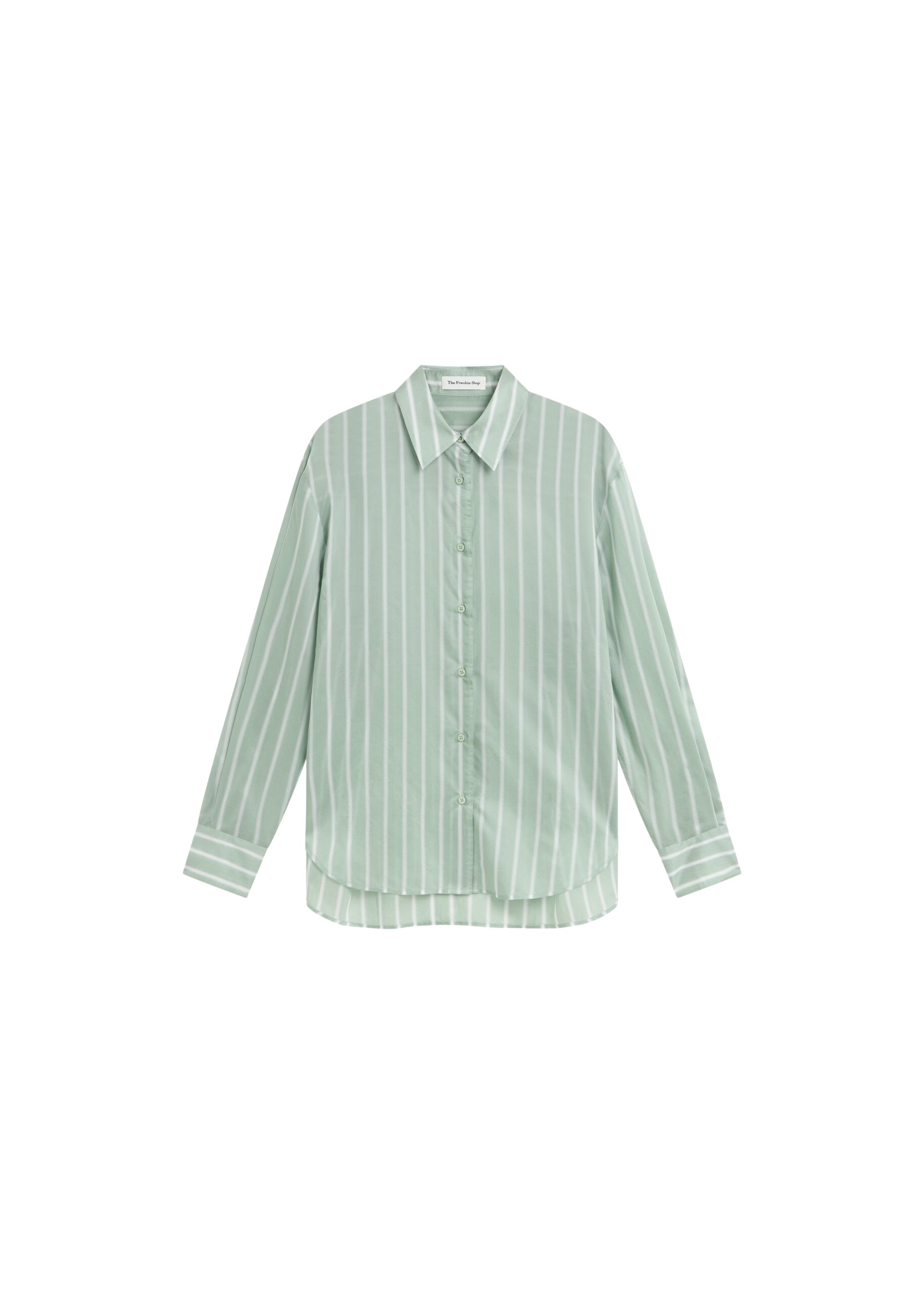 The Frankie Shop Peri Silk Shirt - Green Stripe - Oversized Minimalist Tops in Multicolour - Shop at Luxury Shoes 