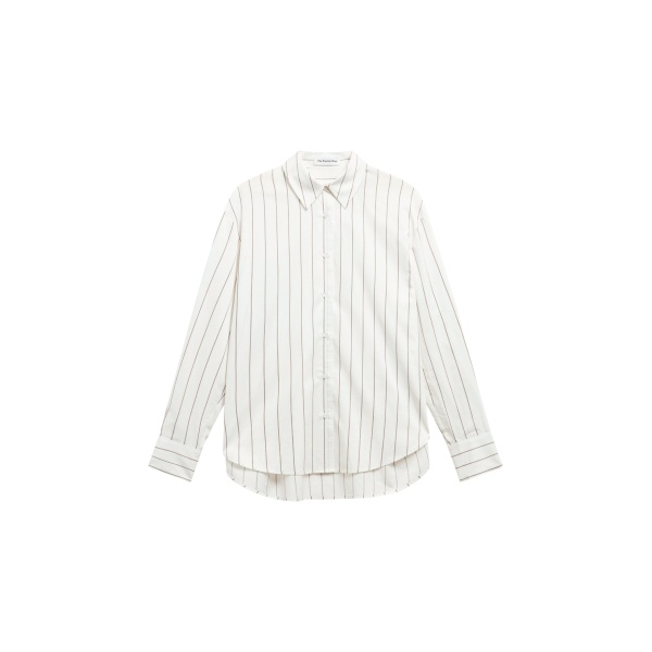 The Frankie Shop Peri Striped Cotton Shirt - White/Brown Stripe - Oversized Minimalist Tops in Multicolour - Shop at Luxury Shoes 