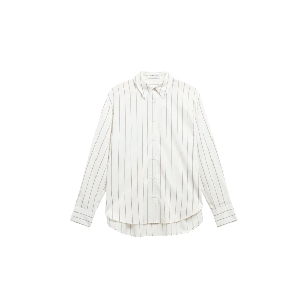 The Frankie Shop Peri Striped Cotton Shirt - White/Brown Stripe - Oversized Minimalist Tops in Multicolour - Shop at Luxury Shoes 