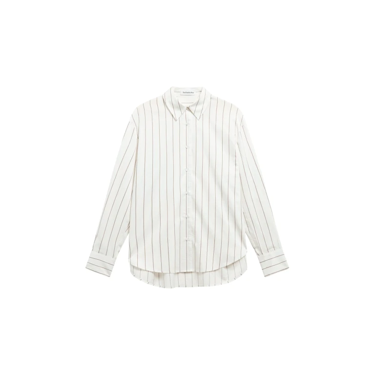 The Frankie Shop Peri Striped Cotton Shirt - White/Brown Stripe - Oversized Minimalist Tops in Multicolour - Shop at Luxury Shoes 