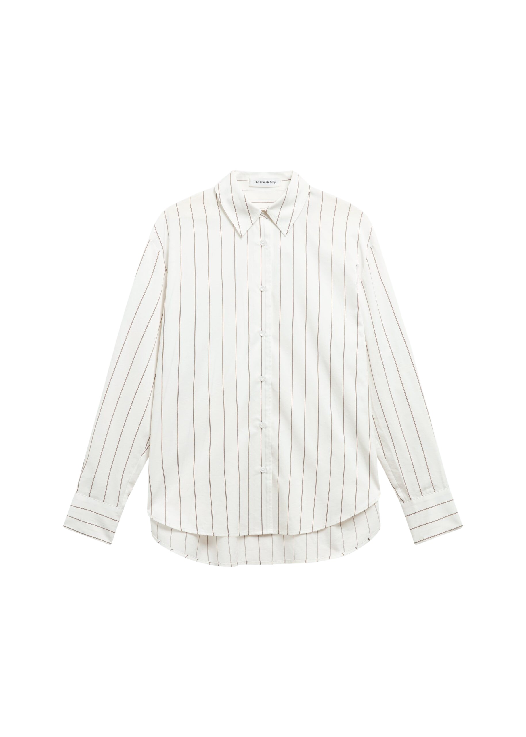 The Frankie Shop Peri Striped Cotton Shirt - White/Brown Stripe - Oversized Minimalist Tops in Multicolour - Shop at Luxury Shoes 