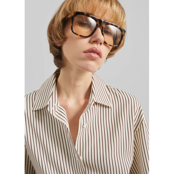 The Frankie Shop Peri Striped Fluid Shirt - Beige/Brown - Oversized Minimalist Tops in Beige - Shop at Luxury Shoes 