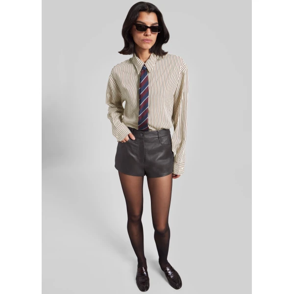 The Frankie Shop Peri Striped Fluid Shirt - Beige/Brown - Oversized Minimalist Tops in Beige - Shop at Luxury Shoes 