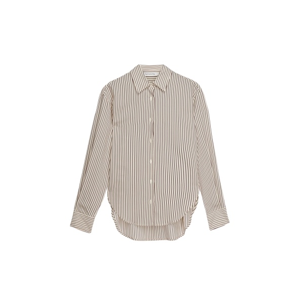 The Frankie Shop Peri Striped Fluid Shirt - Beige/Brown - Oversized Minimalist Tops in Beige - Shop at Luxury Shoes 