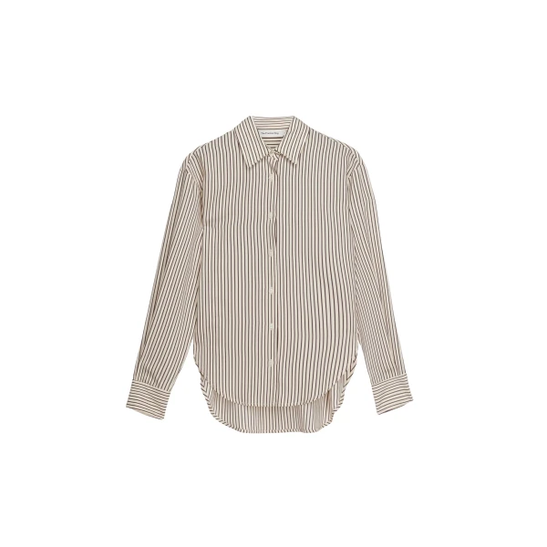 The Frankie Shop Peri Striped Fluid Shirt - Beige/Brown - Oversized Minimalist Tops in Beige - Shop at Luxury Shoes 