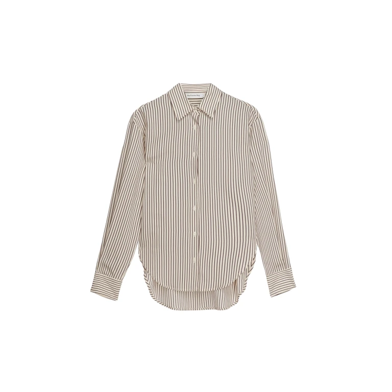 The Frankie Shop Peri Striped Fluid Shirt - Beige/Brown - Oversized Minimalist Tops in Beige - Shop at Luxury Shoes 