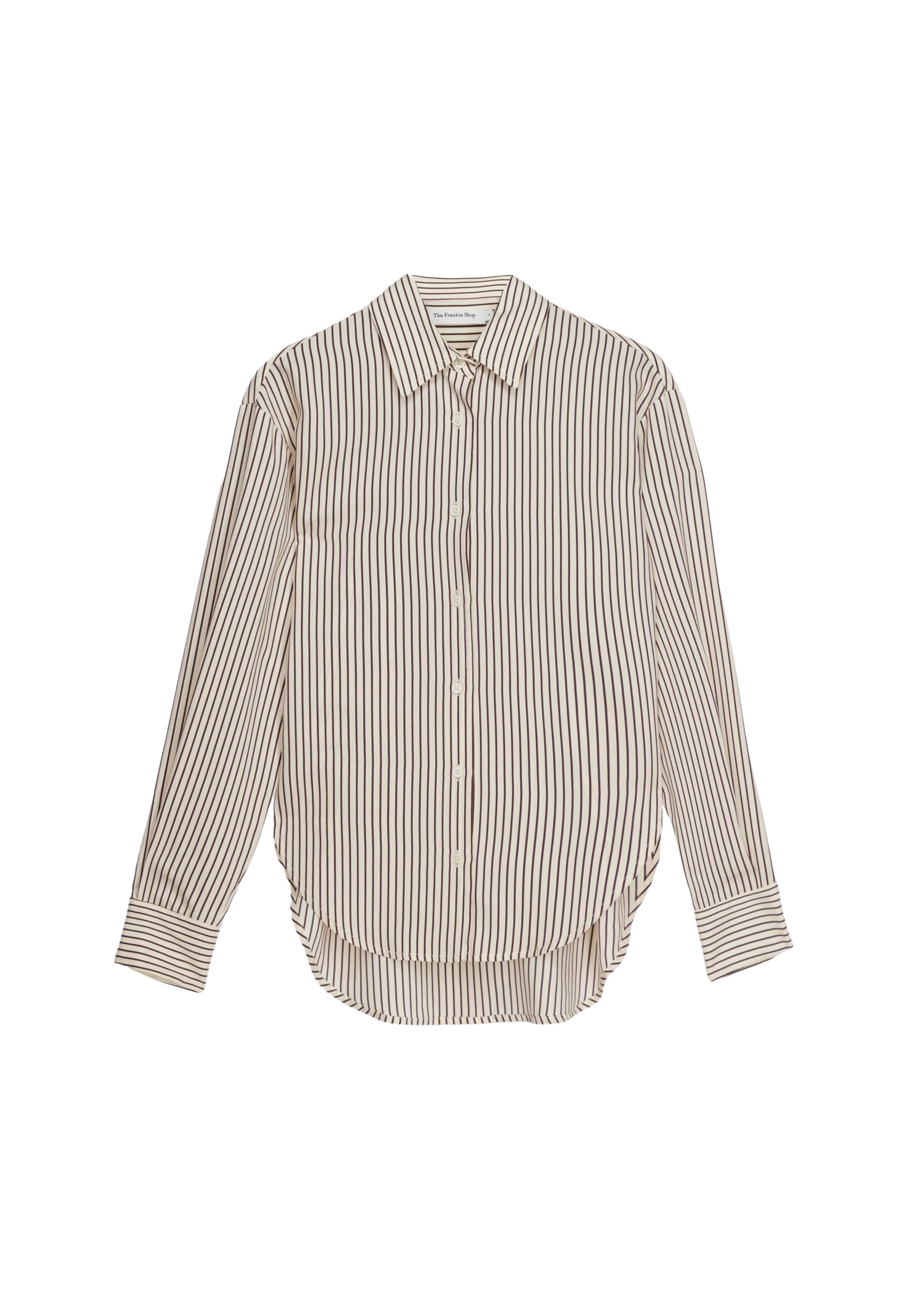 The Frankie Shop Peri Striped Fluid Shirt - Beige/Brown - Oversized Minimalist Tops in Beige - Shop at Luxury Shoes 