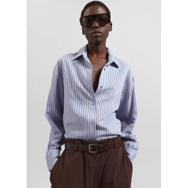 The Frankie Shop Peri Striped Fluid Shirt – Blue/Brown, view 2