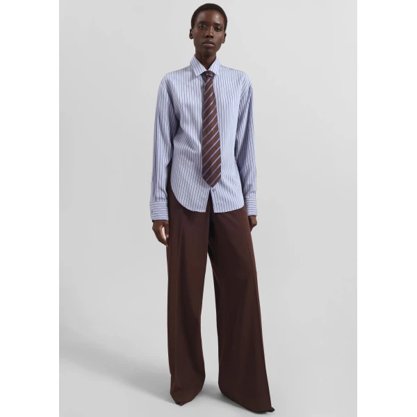 The Frankie Shop Peri Striped Fluid Shirt – Blue/Brown, view 3