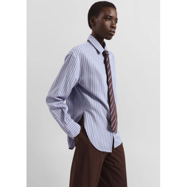 The Frankie Shop Peri Striped Fluid Shirt – Blue/Brown, view 4