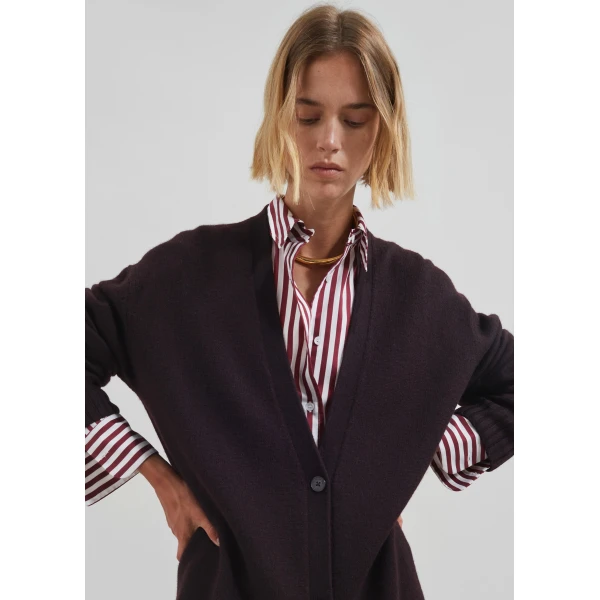 The Frankie Shop Peri Striped Poplin Shirt - Burgundy/White - Oversized Minimalist Tops in Multicolour - Shop at Luxury Shoes 