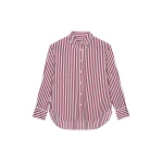 The Frankie Shop Peri Striped Poplin Shirt - Burgundy/White - Oversized Minimalist Tops in Multicolour - Shop at Luxury Shoes 