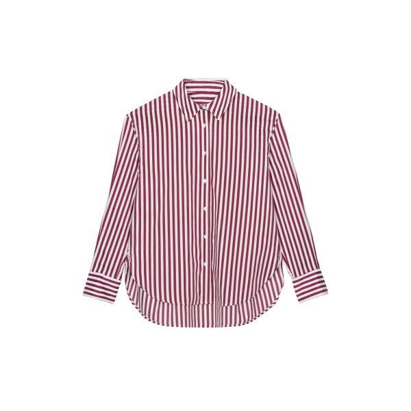 The Frankie Shop Peri Striped Poplin Shirt - Burgundy/White - Oversized Minimalist Tops in Multicolour - Shop at Luxury Shoes 