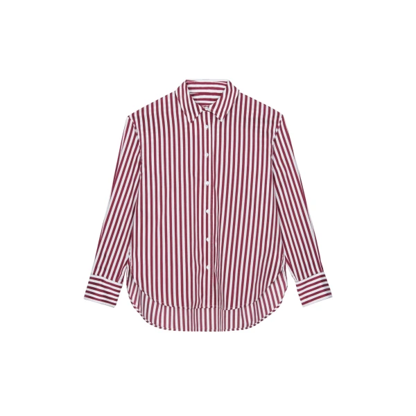 The Frankie Shop Peri Striped Poplin Shirt - Burgundy/White - Oversized Minimalist Tops in Multicolour - Shop at Luxury Shoes 