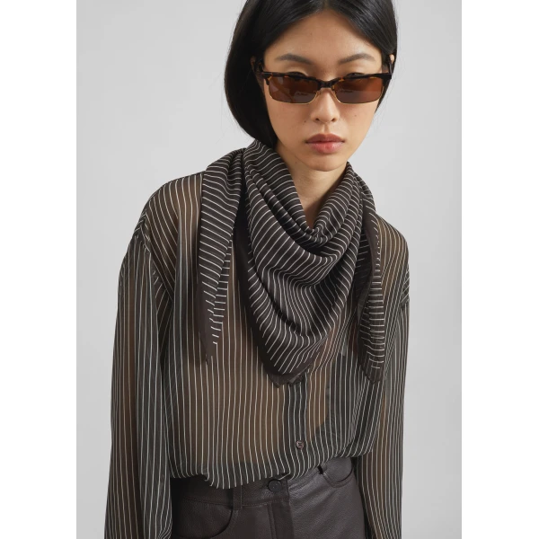 The Frankie Shop Peri Striped Shirt - Brown/White Stripe - Oversized Minimalist Tops in Multicolour - Shop at Luxury Shoes 