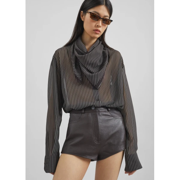 The Frankie Shop Peri Striped Shirt - Brown/White Stripe - Oversized Minimalist Tops in Multicolour - Shop at Luxury Shoes 
