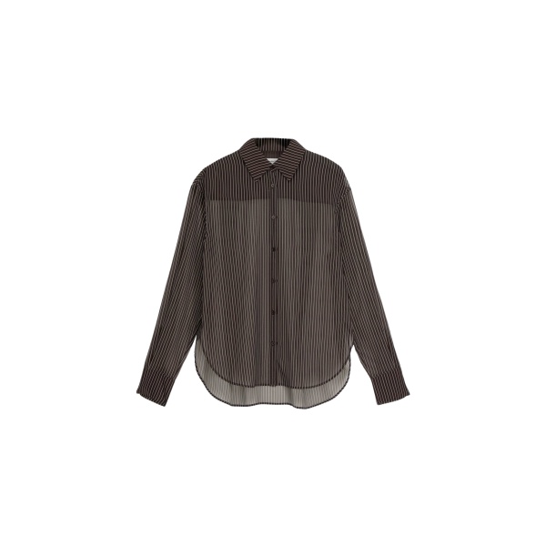 The Frankie Shop Peri Striped Shirt - Brown/White Stripe - Oversized Minimalist Tops in Multicolour - Shop at Luxury Shoes 