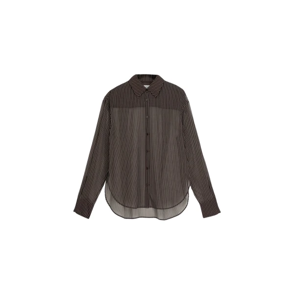 The Frankie Shop Peri Striped Shirt - Brown/White Stripe - Oversized Minimalist Tops in Multicolour - Shop at Luxury Shoes 