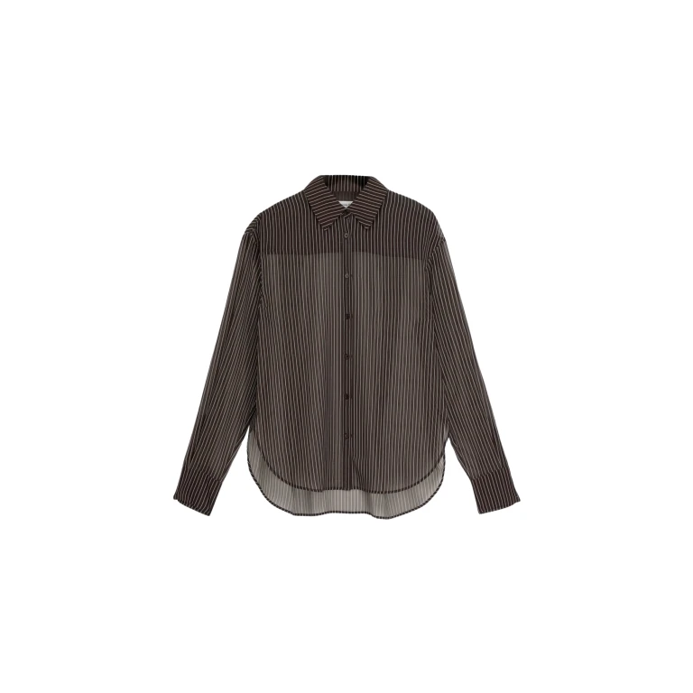 The Frankie Shop Peri Striped Shirt - Brown/White Stripe - Oversized Minimalist Tops in Multicolour - Shop at Luxury Shoes 