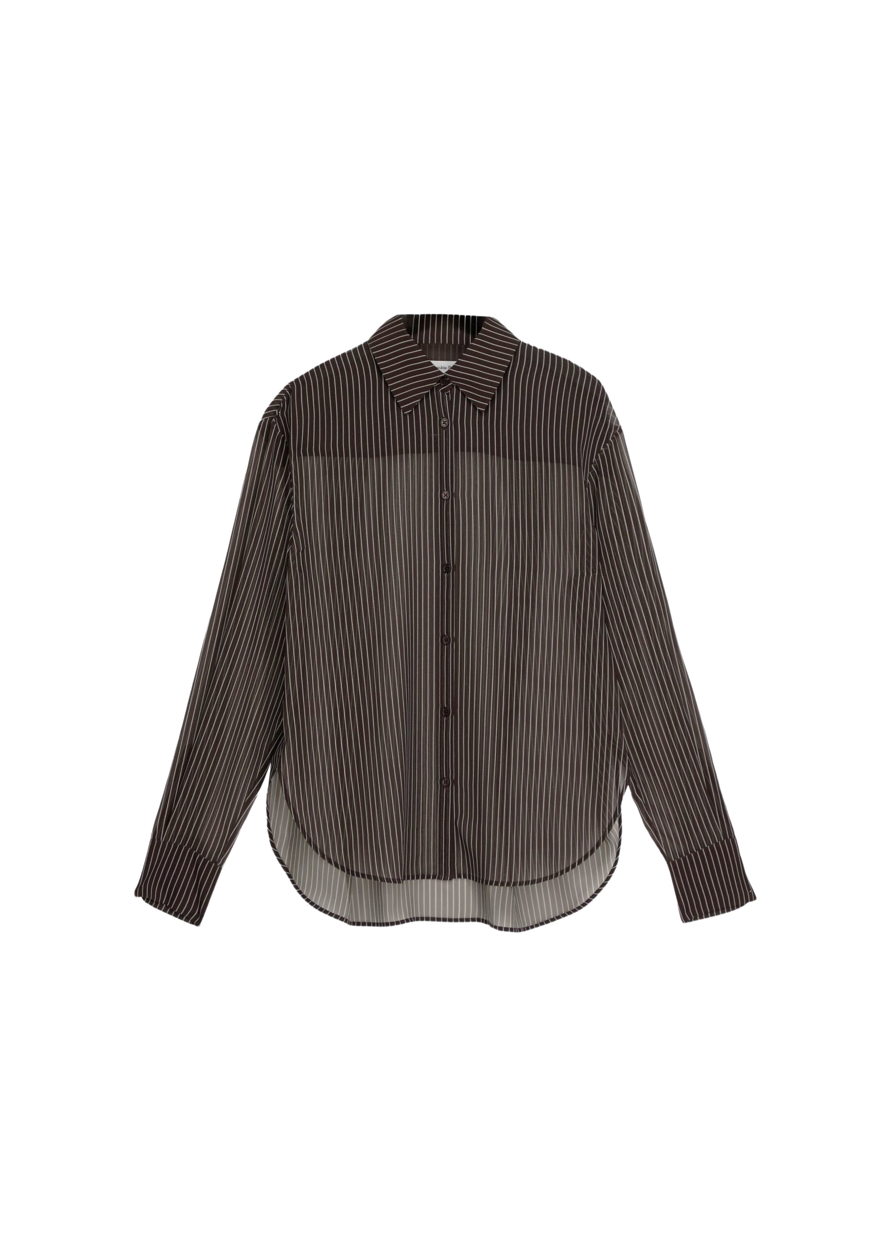 The Frankie Shop Peri Striped Shirt - Brown/White Stripe - Oversized Minimalist Tops in Multicolour - Shop at Luxury Shoes 