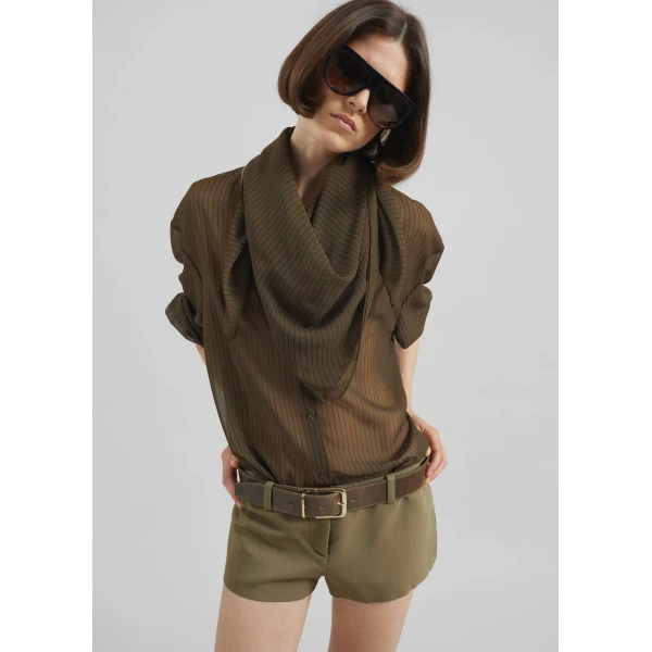 The Frankie Shop Peri Striped Shirt - Olive/Black Stripe - Oversized Minimalist Tops in Multicolour - Shop at Luxury Shoes 