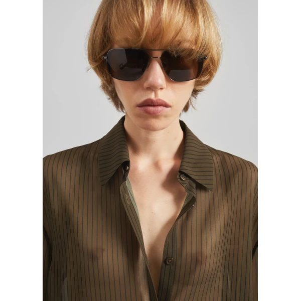 The Frankie Shop Peri Striped Shirt - Olive/Black Stripe - Oversized Minimalist Tops in Multicolour - Shop at Luxury Shoes 