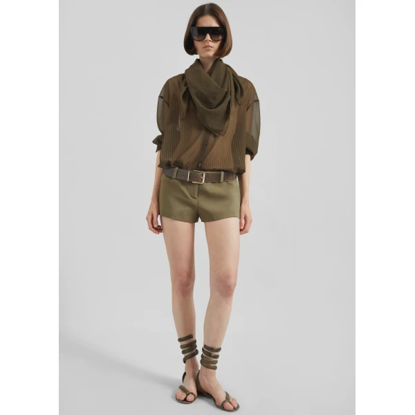 The Frankie Shop Peri Striped Shirt - Olive/Black Stripe - Oversized Minimalist Tops in Multicolour - Shop at Luxury Shoes 