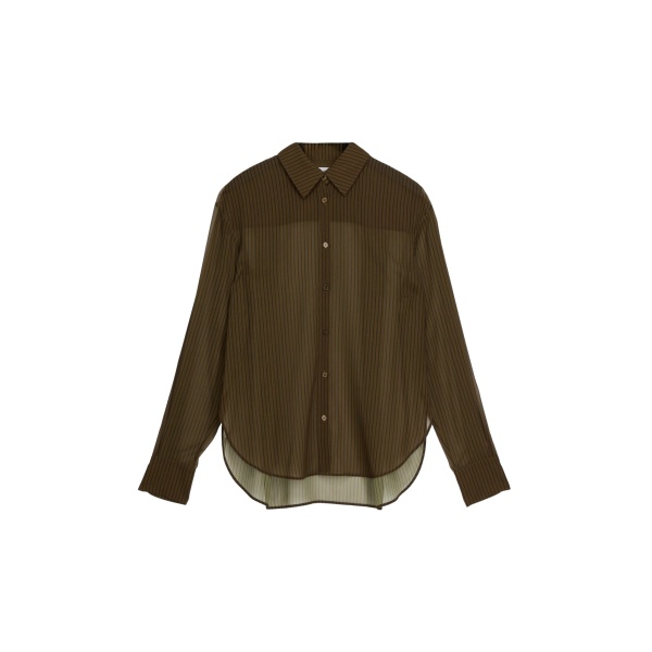 The Frankie Shop Peri Striped Shirt - Olive/Black Stripe - Oversized Minimalist Tops in Multicolour - Shop at Luxury Shoes 