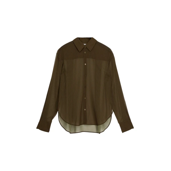 The Frankie Shop Peri Striped Shirt - Olive/Black Stripe - Oversized Minimalist Tops in Multicolour - Shop at Luxury Shoes 