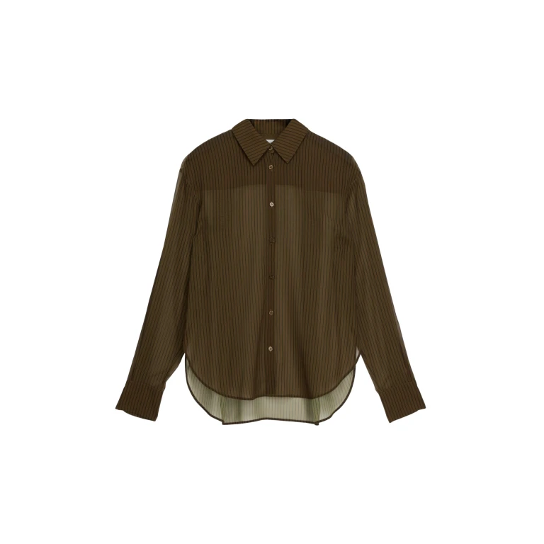 The Frankie Shop Peri Striped Shirt - Olive/Black Stripe - Oversized Minimalist Tops in Multicolour - Shop at Luxury Shoes 
