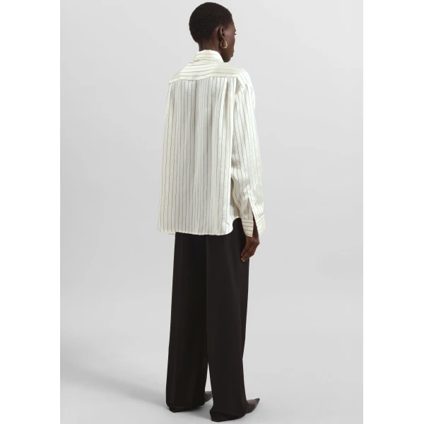 The Frankie Shop Peri Striped Silk Shirt - Cream/Navy Stripe - Oversized Minimalist Tops in Multicolour - Shop at Luxury Shoes 