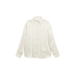 The Frankie Shop Peri Striped Silk Shirt - Cream/Navy Stripe - Oversized Minimalist Tops in Multicolour - Shop at Luxury Shoes 