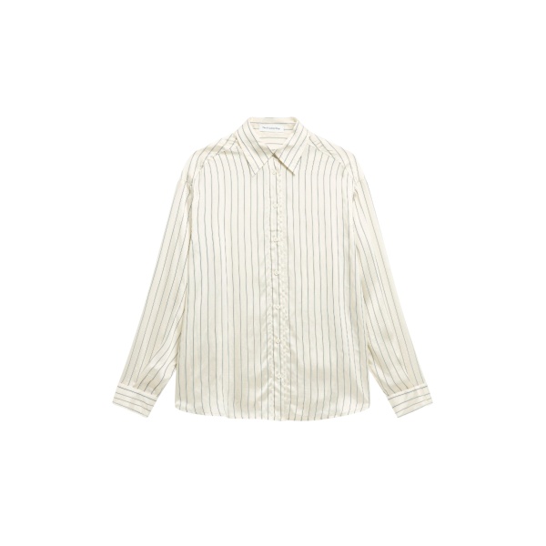 The Frankie Shop Peri Striped Silk Shirt - Cream/Navy Stripe - Oversized Minimalist Tops in Multicolour - Shop at Luxury Shoes 