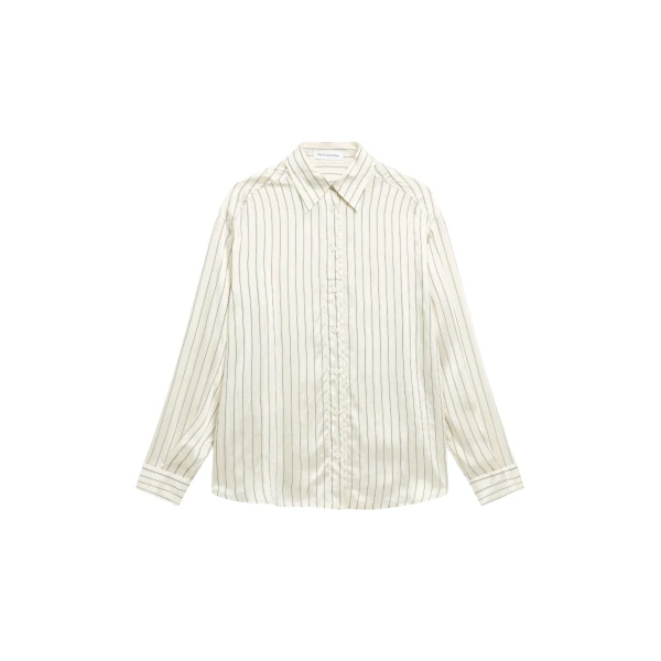 The Frankie Shop Peri Striped Silk Shirt - Cream/Navy Stripe - Oversized Minimalist Tops in Multicolour - Shop at Luxury Shoes 