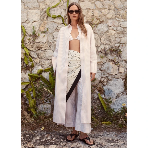 The Frankie Shop Perroti Cotton Maxi Dress - Dark Sand Stripe - Oversized Minimalist Dresses in Multicolour - Shop at Luxury Shoes 