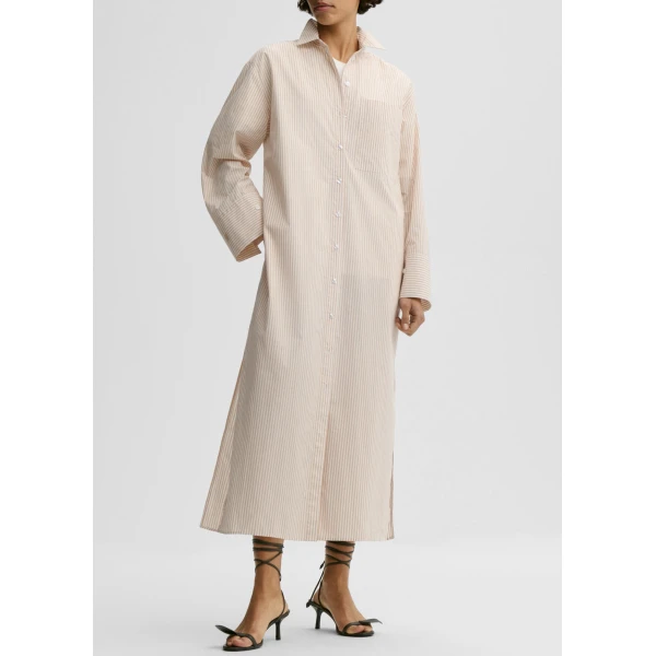 The Frankie Shop Perroti Cotton Maxi Dress - Dark Sand Stripe - Oversized Minimalist Dresses in Multicolour - Shop at Luxury Shoes 