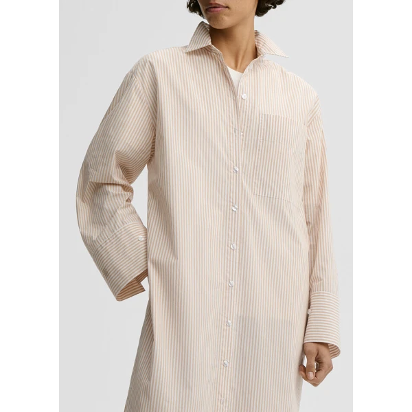 The Frankie Shop Perroti Cotton Maxi Dress - Dark Sand Stripe - Oversized Minimalist Dresses in Multicolour - Shop at Luxury Shoes 
