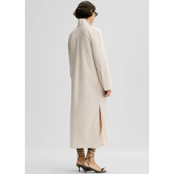 The Frankie Shop Perroti Cotton Maxi Dress - Dark Sand Stripe - Oversized Minimalist Dresses in Multicolour - Shop at Luxury Shoes 